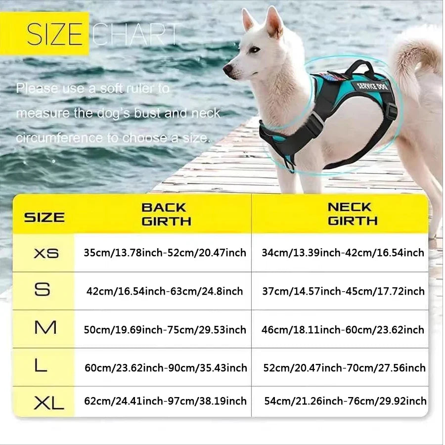 Service Dog Harness, Reflective Dog Vest Harness with 5 PCS Patches, Adjustable Soft Oxford Pet Harness, Inner Layer Mesh, Easy
